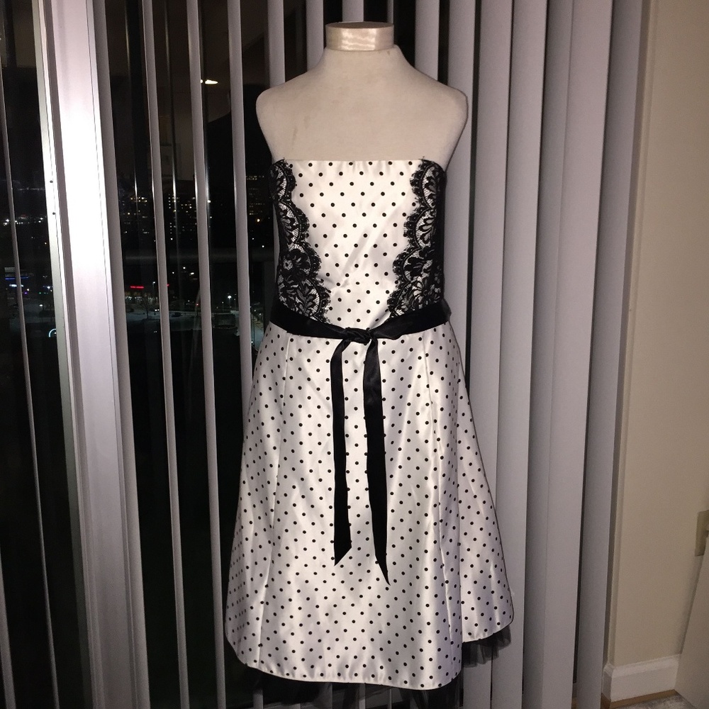 Scott Mcclintock Polka Dot Black Lace Satin Dress